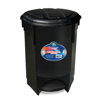 LIXEIRA OVAL C/ PEDAL 30L PRETA DESMONTADA.- ARQPLAST